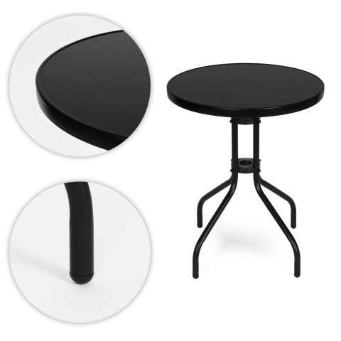 Stolik ogrodowy okrągły 60 cm szkło hartowane stół na ogród taras balkon czarny MultiGarden