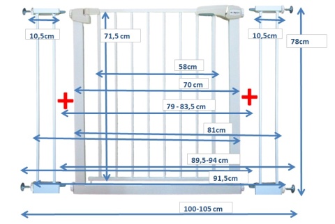 BRAMKA ZABEZPIECZAJĄCA S2 BIAŁA na schody, drzwi 79-105 cm rozporowa ochronna
