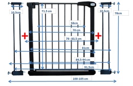 BRAMKA ZABEZPIECZAJĄCA S2 CZARNA na schody, drzwi 79-105 cm rozporowa ochronna
