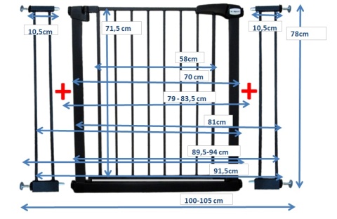 BRAMKA ZABEZPIECZAJĄCA S2 CZARNA na schody, drzwi 79-105 cm rozporowa ochronna