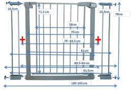 BRAMKA ZABEZPIECZAJĄCA S2 SZARA na schody, drzwi 79-105 cm rozporowa ochronna