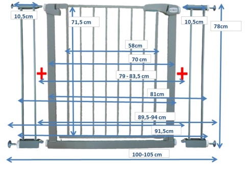 BRAMKA ZABEZPIECZAJĄCA S2 SZARA na schody, drzwi 79-105 cm rozporowa ochronna