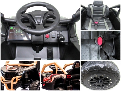 Kawasaki Teryx BEŻOWY Buggy Auto na akumulator 4x4 Koła EVA, Skóra, Pilot RC
