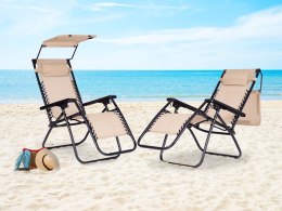 Leżak ogrodowy plażowy regulacja oparcia ruchomy daszek MultiGarden - beżowy