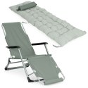 Leżak ogrodowy plażowy 2w1 z poduszką zagłówkiem regulacja podnóżka szary MultiGarden