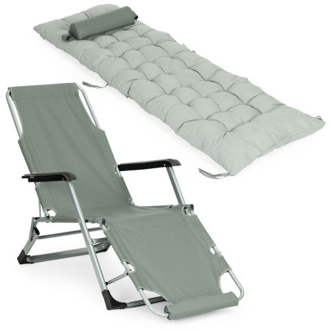 Leżak ogrodowy plażowy 2w1 z poduszką zagłówkiem regulacja podnóżka szary MultiGarden