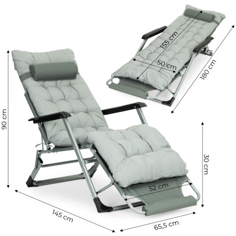 Leżak ogrodowy plażowy 2w1 z poduszką zagłówkiem regulacja podnóżka szary MultiGarden