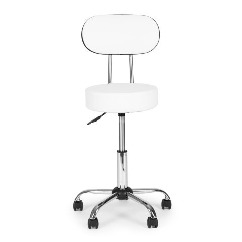 Stołek obrotowy z oparciem taboret kosmetyczny medyczny fotel regulowany biały ModernHome