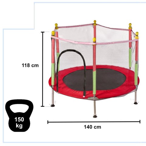 Trampolina do domu ogrodu dla dzieci siatka piłki 140cm 55inch czerwona