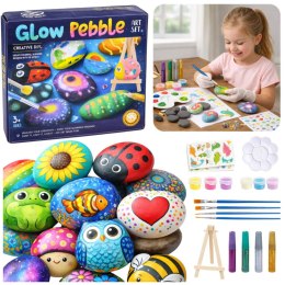 Zestaw Kreatywny DIY Malowanie Kamieni Świecące Farby Kleje Brokatowe