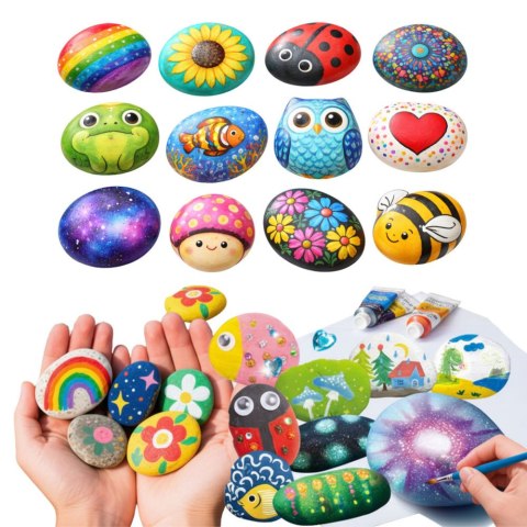 Zestaw Kreatywny DIY Malowanie Kamieni Świecące Farby Kleje Brokatowe