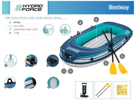 Bestway Dmuchany ponton TREK X2 do 250kg 232x118cm + wiosła i pompka 61153