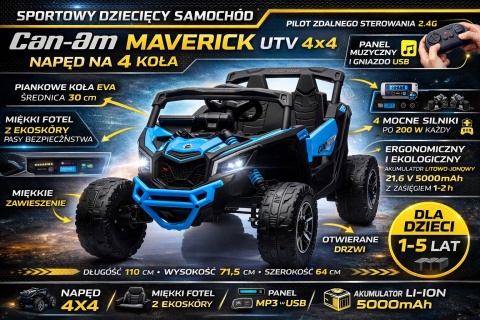 Can Am Maverick NIEBIESKI 4x4 4x200 WAT Auto na akumulator EVA SKÓRA Pilot Aku LI-ON