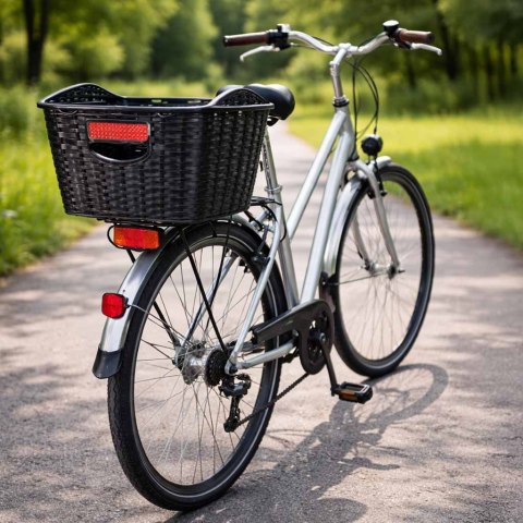 Kosz na rower koszyk rowerowy na bagażnik tylny rattanowy z odblaskiem