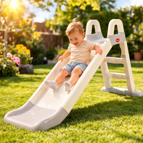 Największa Zjeżdżalnia Ogrodowa dla Dzieci XXL 145cm KREMOWO-SZARA