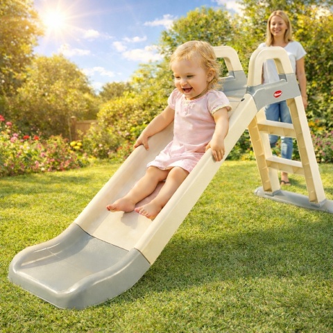 Największa Zjeżdżalnia Ogrodowa dla Dzieci XXL 145cm KREMOWO-SZARA