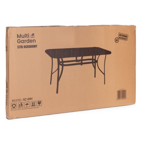 Stół ogrodowy 140x80 cm szkło hartowane otwór na parasol czarny MultiGarden
