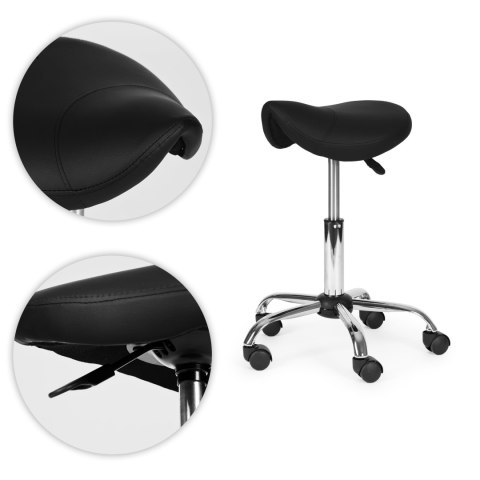 Stołek obrotowy siodło taboret kosmetyczny medyczny fotel regulowany czarny ModernHome