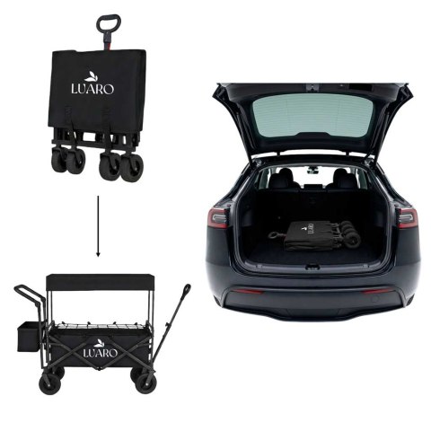 Wózek transportowy LUARO plażowy składany z daszkiem i siatką czarny