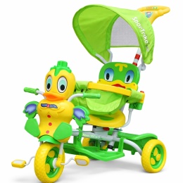 3-kołowy Rowerek dla dzieci Kaczka Zielony + Dźwięki + Daszek + Barierka + Podnóżek + Rączka + Schowek