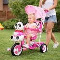 3-kołowy Rowerek dla dzieci Panda Różowy + Dźwięki + Daszek + Barierka + Podnóżek + Rączka + Schowek