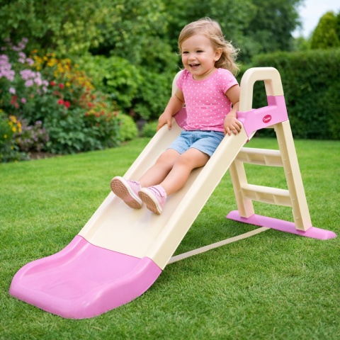 Największa Zjeżdżalnia Ogrodowa dla Dzieci XXL 145cm KREMOWO-RÓŻOWA