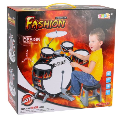 Perkusja Dla Dzieci Zestaw 6 Bębnów 2 Talerze Instrument Muzyczny Taboret