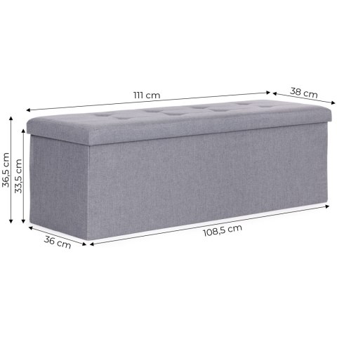 Pufa pikowana 111x38 cm ze schowkiem tapicerowana ława skrzynia jasnoszara ModernHome