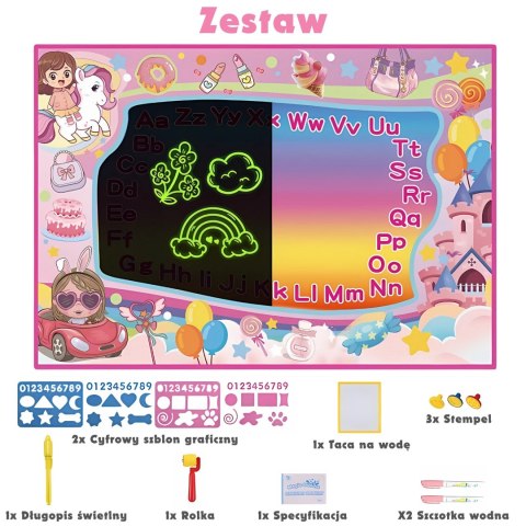 WOOPIE Mata Wodna do Malowania 2w1 XXL 100x70cm Świeci w Ciemności