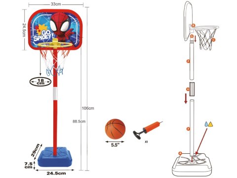 Zestaw do koszykówki Spidey regulowany kosz + piłka 14 cm SP0880