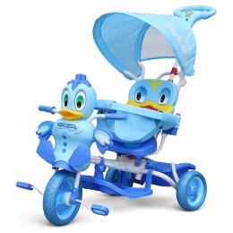 3-kołowy Rowerek dla dzieci Kaczka Niebieski + Dźwięki + Daszek + Barierka + Podnóżek + Rączka + Schowek