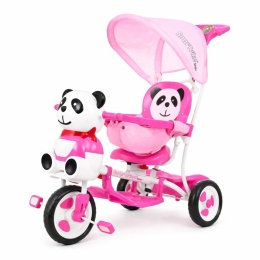 3-kołowy Rowerek dla dzieci Panda Różowy + Dźwięki + Daszek + Barierka + Podnóżek + Rączka + Schowek