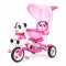 3-kołowy Rowerek dla dzieci Panda Różowy + Dźwięki + Daszek + Barierka + Podnóżek + Rączka + Schowek