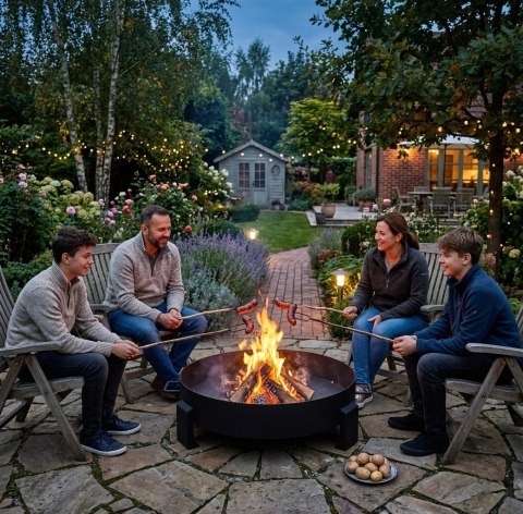 Duże solidne palenisko ogrodowe żeliwne 60 cm z uchwytami idealne do ogniska