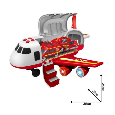 WOOPIE Samolot Rozkładany Transporter Straż Pożarna z 3 Autami Strażackimi Zestaw XL Znaki Drogowe