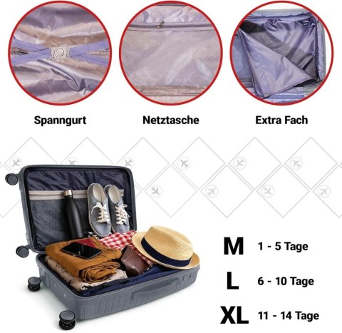Walizki Podróżne Berwin Zestaw 3 szt Twarde Na Kółkach TSA XL L M Samolot