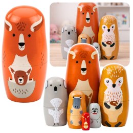 Zestaw Drewniane Lalki Matrioszki Układanka Zwierzęta Leśne 6 szt.
