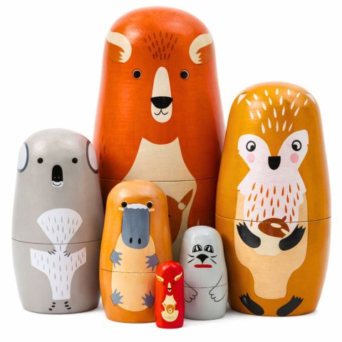 Zestaw Drewniane Lalki Matrioszki Układanka Zwierzęta Leśne 6 szt.