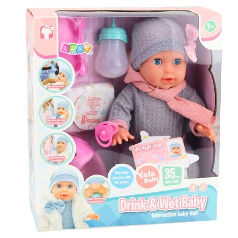 Lalka Bobas Siusiająca Akcesoria Pielęgnacyjne Butelka Nocnik 35 cm