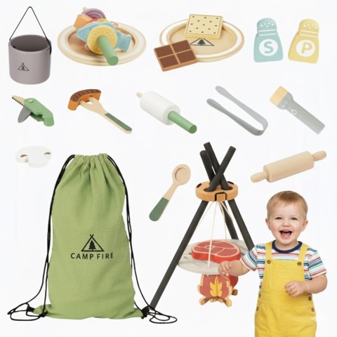 TOOKY TOY Drewniany Kempingowy Zestaw Do Gotowania Ognisko