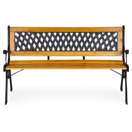 Drewniana ławka ogrodowa 126x51 cm z ażurowym oparciem i żeliwnymi nogami parkowa MultiGarden