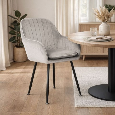 Krzesło tapicerowane welurowe nowoczesne do jadalni salonu jasny szary ModernHome