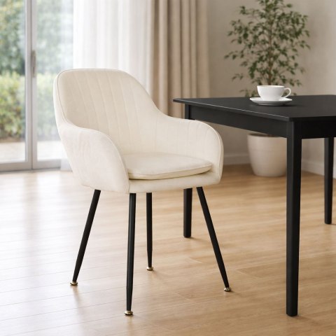 Krzesło tapicerowane welurowe nowoczesne do jadalni salonu kremowe ModernHome