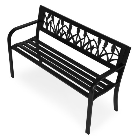 Ławka ogrodowa z dekoracyjnym oparciem 120x50 cm metalowa parkowa czarna MultiGarden