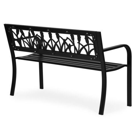 Ławka ogrodowa z dekoracyjnym oparciem 120x50 cm metalowa parkowa czarna MultiGarden