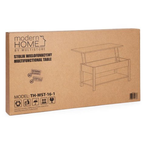 Stolik kawowy rozkładany blat podnoszony 90 cm schowek półka dąb sonoma ModernHome