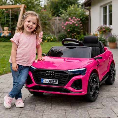 AUDI SQ8 RÓŻOWY Auto na akumulator, Pilot, Światła, Muzyka, Skóra, koła EVA