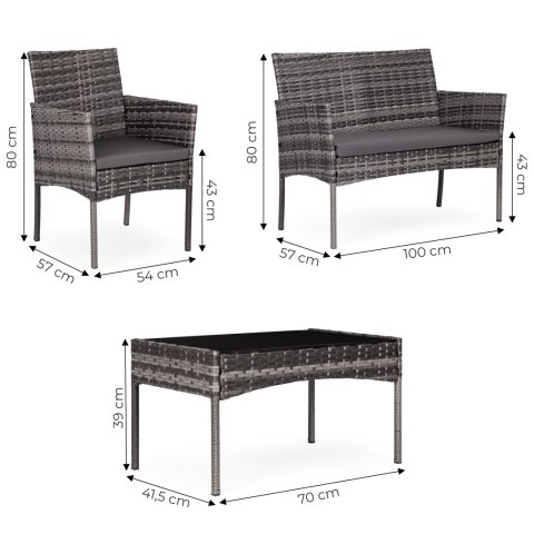 Komplet mebli ogrodowych z technorattanu ławka stolik krzesła szary MultiGarden