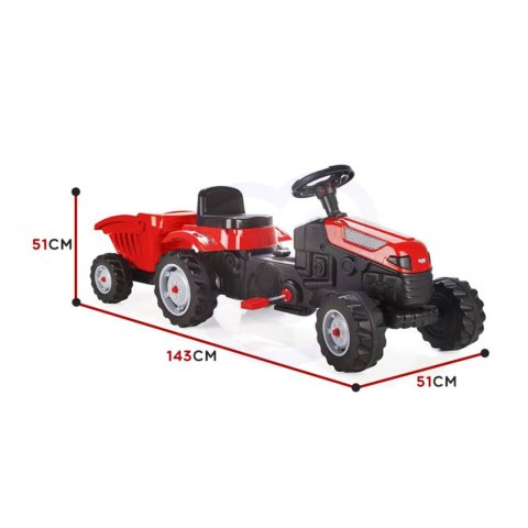 WOOPIE Traktor MAX na pedały z przyczepą czerwony