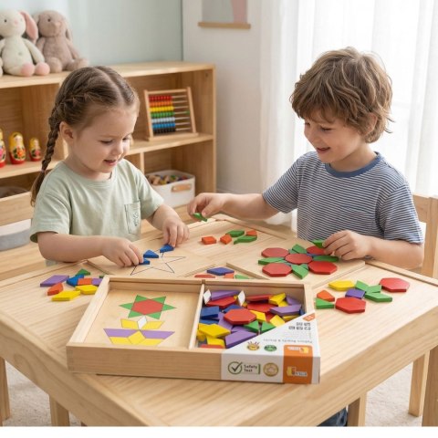 Drewniana Mozaika Geometryczna Viga Toys Układanka Logiczna Klocki 148 el